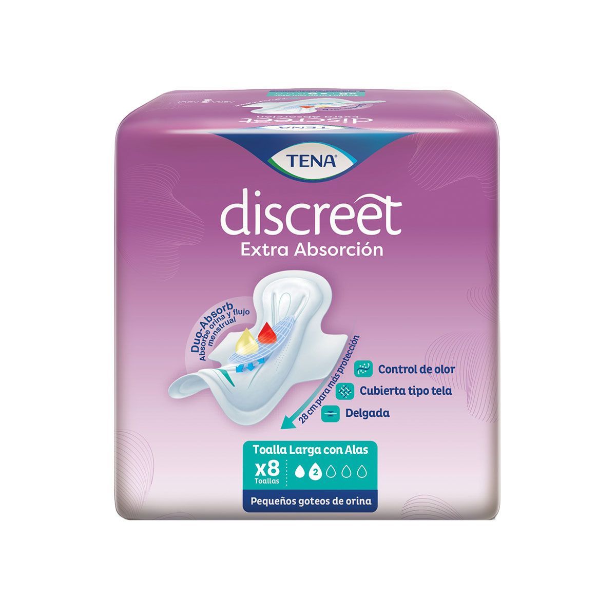 Toallas Higiénicas Discreet Extra Absorción Tena Paquete x 8 Unds