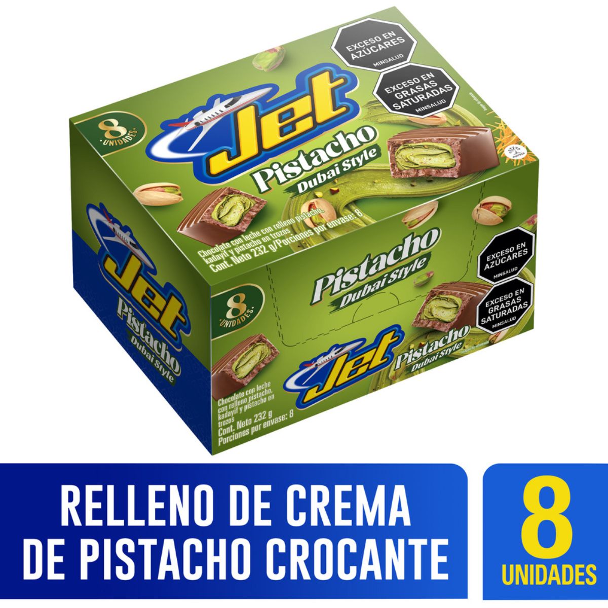 Chocolatina de Pistacho Dubai Style 29g Jet Caja x 8 Unds