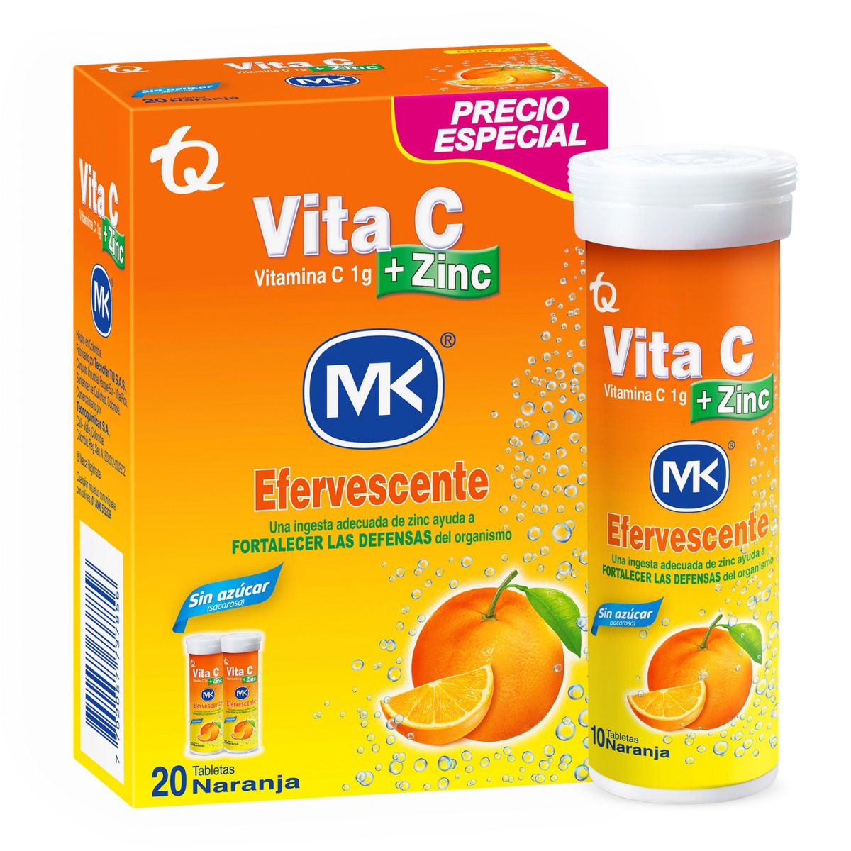 DuoPack Vitamina C + Zinc Efervescente Naranja MK Caja x 20 Tabletas